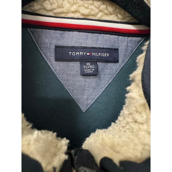 Tommy Hilfiger Men's Sherpa Beige and Navy Zip up Vest XL Contrast Colorblock - Picture 6 of 6